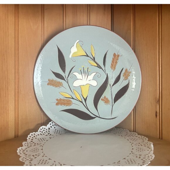 Vintage Stangl Pottery Gold Harvest Dinner Plate White Tan Gray Floral - Picture 1 of 4